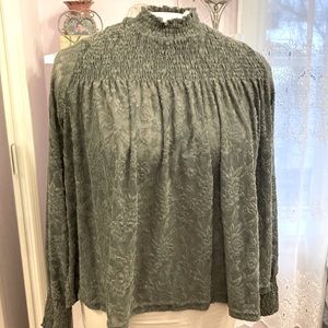 Anthropologie Smocked high-neck Victorian swing top by Deletta